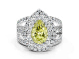 White gold Double Halo Fancy Yellow Pear Cut Diamond Split Shank Pave Set Ring_3