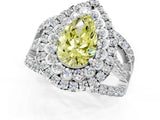 White gold Double Halo Fancy Yellow Pear Cut Diamond Split Shank Pave Set Ring_4