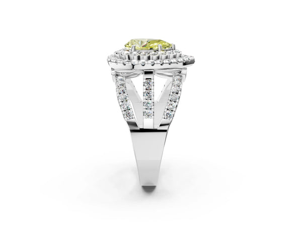 Platinum Pear-Shaped Scalloped Double Halo Engagement Ring Setting for Fancy Yellow Center