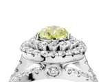 White gold Double Halo Fancy Yellow Pear Cut Diamond Split Shank Pave Set Ring_7
