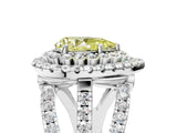 White gold Double Halo Fancy Yellow Pear Cut Diamond Split Shank Pave Set Ring_8