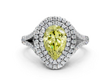 White gold Double Halo Fancy Yellow Pear  Cut Diamond Split Shank Ring with Four Prong Setting_17