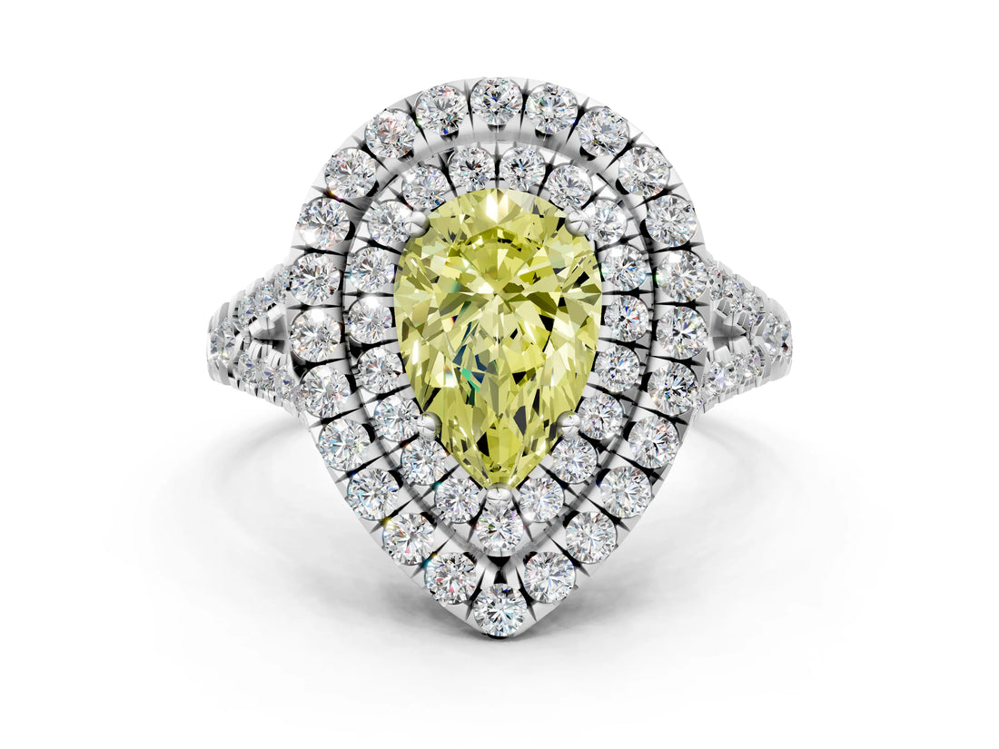 White gold Double Halo Fancy Yellow Pear  Cut Pave Split Shank Prong Set Ring_15