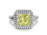 White gold Double Halo Fancy Yellow Princess Cut Diamond Split Shank Engagement Ring with Four-Prong Setting_27