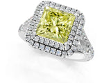 White gold Double Halo Fancy Yellow Princess Cut Diamond Split Shank Engagement Ring with Four-Prong Setting_28