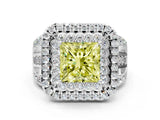 White gold Double Halo Fancy Yellow Princess Cut Diamond Split Shank Pave Set Ring_3