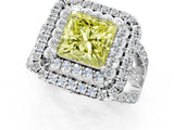 White gold Double Halo Fancy Yellow Princess Cut Diamond Split Shank Pave Set Ring_4