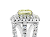 White gold Double Halo Fancy Yellow Princess Cut Diamond Split Shank Pave Set Ring_8