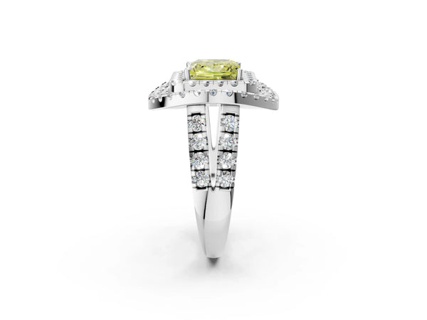 White Gold Princess Cut Halo Engagement Ring Setting for Fancy Yellow Center - Design RJ-762