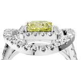 White gold Double Halo Fancy Yellow Princess Cut Diamond Split Shank Prong Setting Ring_4