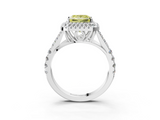 White gold Double Halo Fancy Yellow Princess  Cut Diamond Split Shank Ring with Four Prong Setting_3