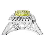 White gold Double Halo Fancy Yellow Princess  Cut Diamond Split Shank Ring with Four Prong Setting_4