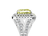 White gold Double Halo Fancy Yellow Princess  Cut Diamond Split Shank Ring with Four Prong Setting_5