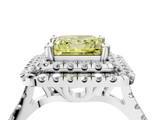 White gold Double Halo Fancy Yellow Princess  Diamond Pave Band with Four-Prong Setting_20