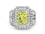 White gold Double Halo Fancy Yellow Radiant Cut Diamond Split Shank Pave Set Ring_3