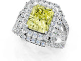 White gold Double Halo Fancy Yellow Radiant Cut Diamond Split Shank Pave Set Ring_4
