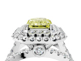 White gold Double Halo Fancy Yellow Radiant Cut Diamond Split Shank Pave Set Ring_7