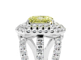 White gold Double Halo Fancy Yellow Radiant Cut Diamond Split Shank Pave Set Ring_8