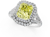 White gold Double Halo Fancy Yellow Radiant  Cut Diamond Split Shank Ring with Four Prong Setting_21