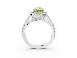 White gold Double Halo Fancy Yellow Radiant  Cut Diamond Split Shank Ring with Four Prong Setting_23