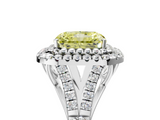 White gold Double Halo Fancy Yellow Radiant  Cut Diamond Split Shank Ring with Four Prong Setting_25