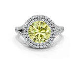 White gold Double Halo Fancy Yellow Round Cut Diamond Split Shank Engagement Ring with Four-Prong Setting_27