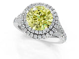 White gold Double Halo Fancy Yellow Round Cut Diamond Split Shank Engagement Ring with Four-Prong Setting_28