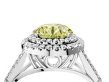 White gold Double Halo Fancy Yellow Round Cut Diamond Split Shank Engagement Ring with Four-Prong Setting_31