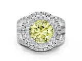White gold Double Halo Fancy Yellow Round Cut Diamond Split Shank Pave Set Ring_3
