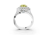 White gold Double Halo Fancy Yellow Round Cut Diamond Split Shank Pave Set Ring_6