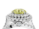 White gold Double Halo Fancy Yellow Round Cut Diamond Split Shank Pave Set Ring_7