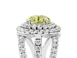White gold Double Halo Fancy Yellow Round Cut Diamond Split Shank Pave Set Ring_8