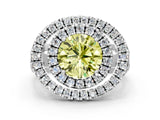 White gold Double Halo Fancy Yellow Round Cut Diamond Split Shank Prong Setting Ring