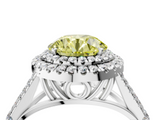 White gold Double Halo Fancy Yellow Round  Cut Diamond Split Shank Ring with Four Prong Setting_4
