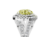 White gold Double Halo Fancy Yellow Round  Cut Diamond Split Shank Ring with Four Prong Setting_5