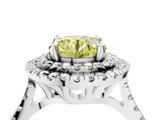 White gold Double Halo Fancy Yellow Round  Diamond Pave Band with Four-Prong Setting_21