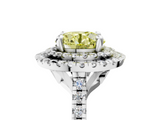 White gold Double Halo Fancy Yellow Round  Diamond Pave Band with Four-Prong Setting_22