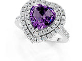White gold Double Halo Heart Cut Amethyst Pavé Band with Four-Prong Setting_1