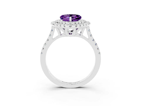 White gold Double Halo Heart Cut Amethyst Pavé Band with Four-Prong Setting_3