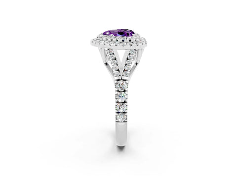White gold Double Halo Heart Cut Amethyst Split Shank Engagement Ring with Four-Prong Setting_2