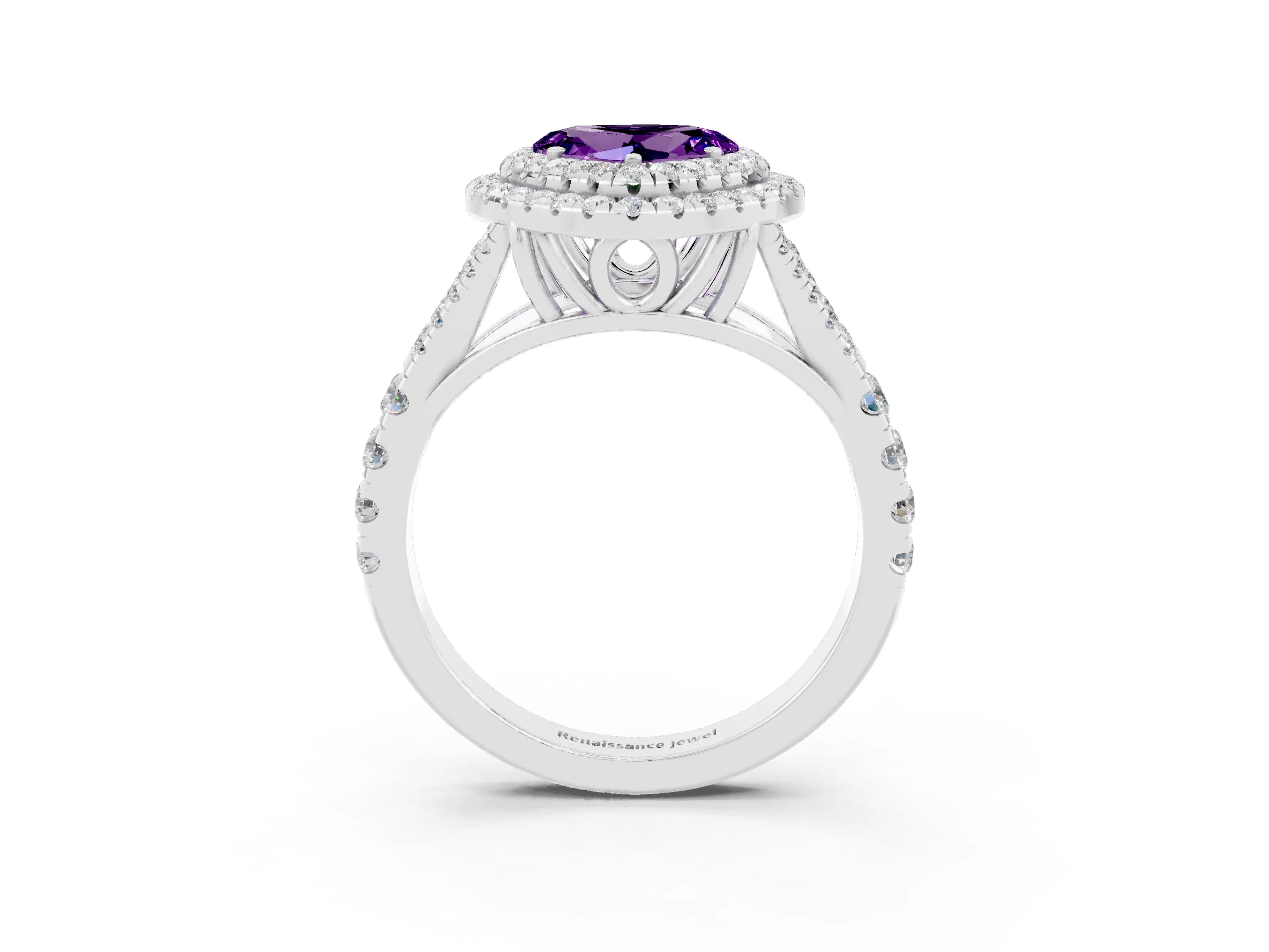 White gold Double Halo Heart Cut Amethyst Split Shank Engagement Ring with Four-Prong Setting_3