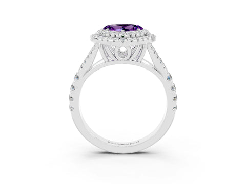White gold Double Halo Heart Cut Amethyst Split Shank Engagement Ring with Four-Prong Setting_3