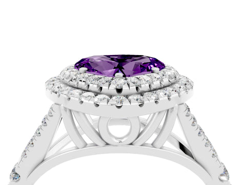 White gold Double Halo Heart Cut Amethyst Split Shank Engagement Ring with Four-Prong Setting_4