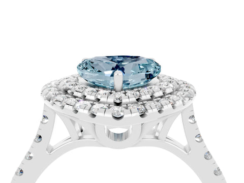 White gold Double Halo Heart Cut Aquamarine Pavé Band with Four-Prong Setting_4
