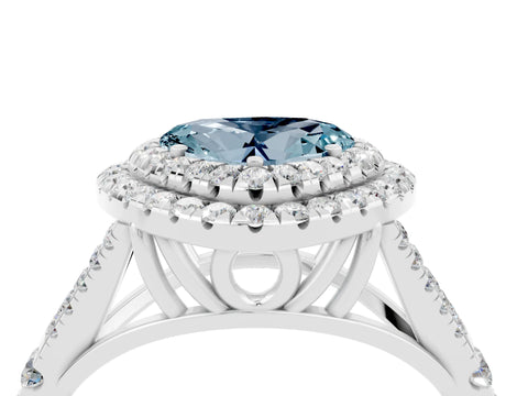 White gold Double Halo Heart Cut Aquamarine Pavé Split Shank Ring with Prong Setting_4