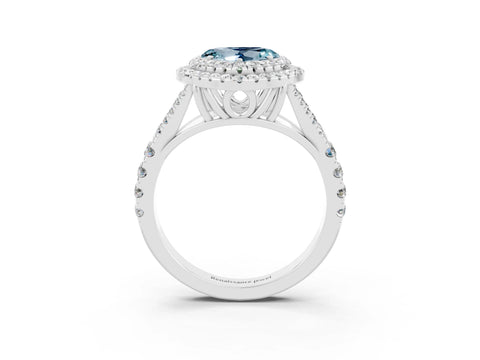 White gold Double Halo Heart Cut Aquamarine Split Shank Engagement Ring with Four-Prong Setting_3