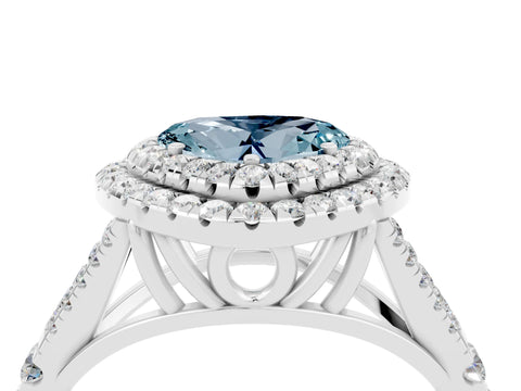 White gold Double Halo Heart Cut Aquamarine Split Shank Engagement Ring with Four-Prong Setting_4