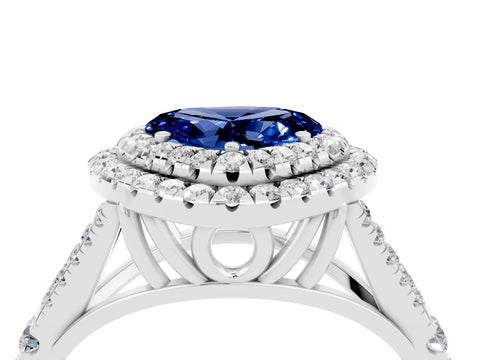 White gold Double Halo Heart Cut Blue Sapphire Split Shank Engagement Ring with Four-Prong Setting_4