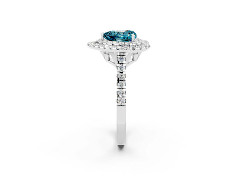 White gold Double Halo Heart Cut Blue Topaz Pavé Band with Four-Prong Setting_2
