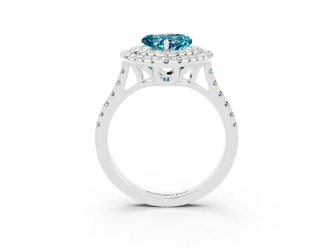 White gold Double Halo Heart Cut Blue Topaz Pavé Band with Four-Prong Setting_3